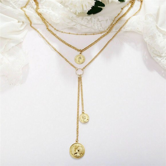 NWOT Gold Coin Queen Elizabeth Layer Necklace - Picture 2 of 2